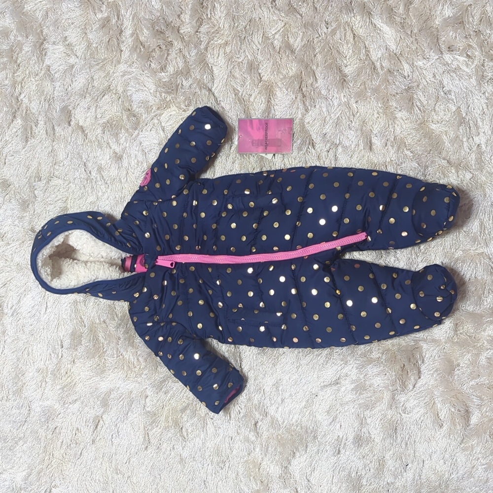 Weatherproof Infant Blue Gold Polka Dot Snowsuit 3-6M